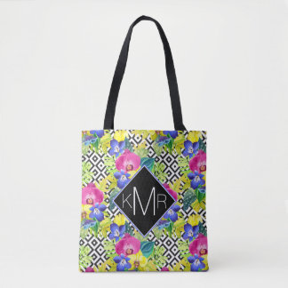 Tote Bag Orchidée Begonia Et Palm Feuilles | Monogramme