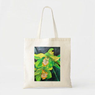 Tote Bag Orchidée fleurs vert et jaune art