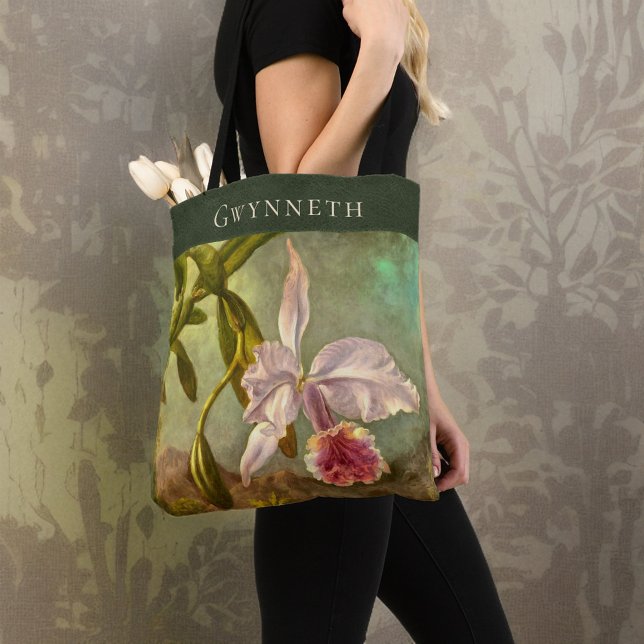 Tote Bag Orchidée rose brésilienne Cattelya avec nom Monogr (Créateur téléchargé)