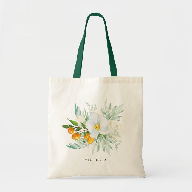 Tote Bag Orchidées aquarelles et Kumquats Bridesmaid (Devant)