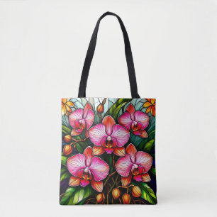 Tote Bag Orchidées roses vibrantes dans une œuvre d'art en
