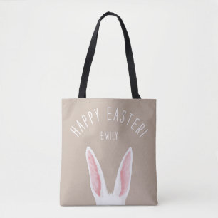 Tote Bag Oreilles de lapin blanches aquarelle avec nom Joye