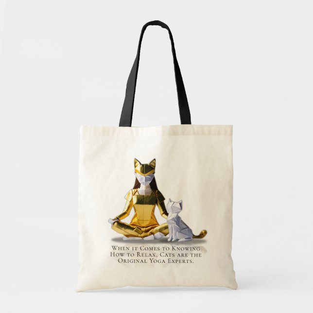 Tote Bag Origami Gold Foil Yoga Méditer Catwoman and Cat (Devant)