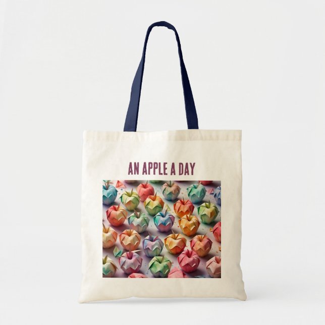 Tote Bag Origami Motif - Une pomme par jour (Devant)