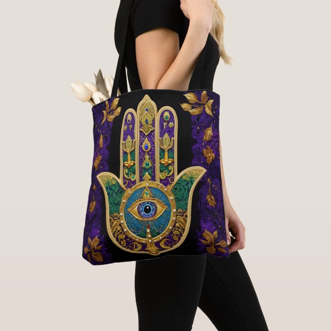 Tote Bag Ornate Gold Troisième Oeil Hamsa (De près)