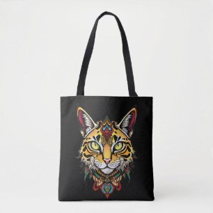 Tote Bag Ornate Tribal Wildcat avec détails colorés