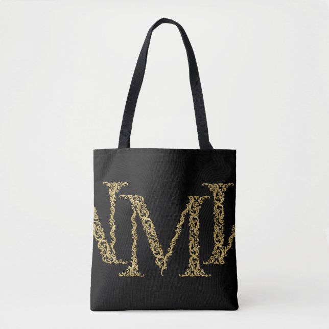 Tote Bag Orné Gold M Monogramme Design initial sur n'import (Devant)