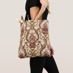 Tote Bag Ornement baroque en ivoire avec or et burgundy