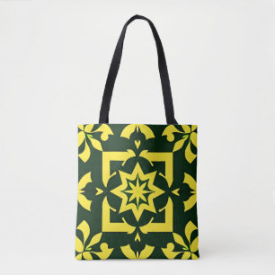 Tote Bag Ornement floral jaune sur fond vert