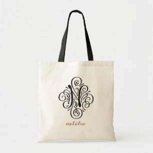 Tote Bag Ornement Monogramme Flourish Initiale Personnalisé