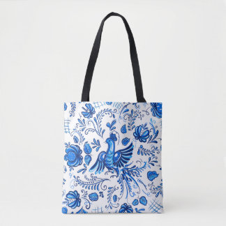 Tote Bag Ornement russe bleu et blanc 