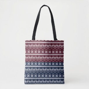 Tote Bag ornement scandinave sur un bleu, bordeaux 