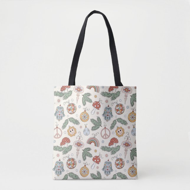 Tote Bag Ornements de Noël anciens et panneaux de paix (Devant)