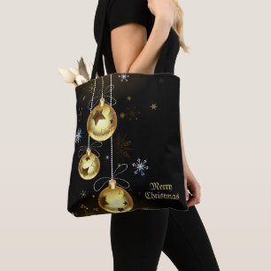 Tote Bag Ornements dorés de Noël Étoiles brillantes Noir