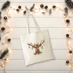 Tote Bag Ornements rustiques Antler Reindeer de Noël