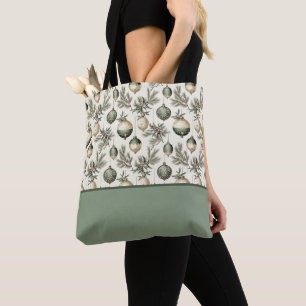 Tote Bag Ornements Vert Sauge et Or Bloc de Couleurs