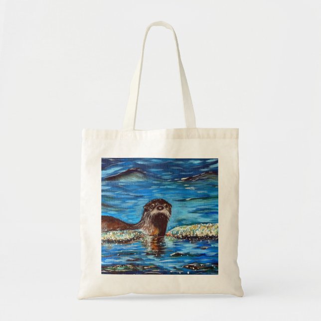 Tote Bag Otter dans la peinture des vagues (Devant)