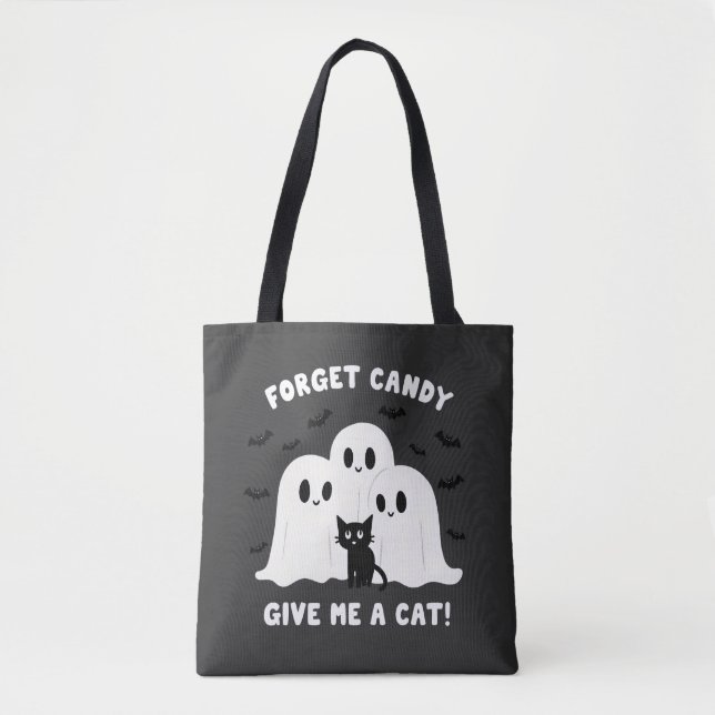 Tote Bag Oubliez Le Bonbon Donne-Moi Un Chat Halloween Éffr (Devant)
