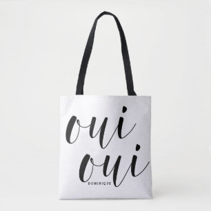 Tote Bag Oui Oui Noir Moderne Calligraphie Pois