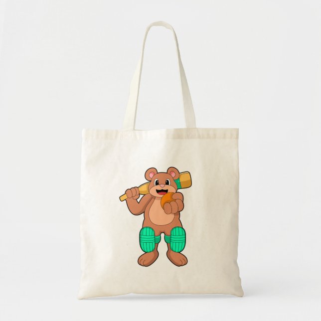 Tote Bag Ours au cricket avec chauve-souris de cricket (Devant)