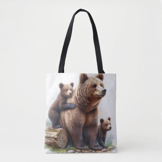 Tote Bag Ours Brown avec deux petits (Devant)