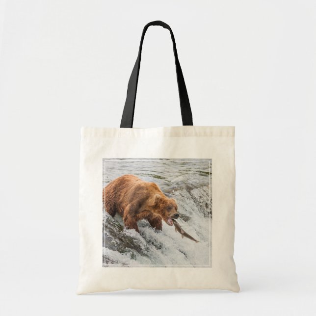 Tote Bag Ours brun attrape saumon rouge (Devant)