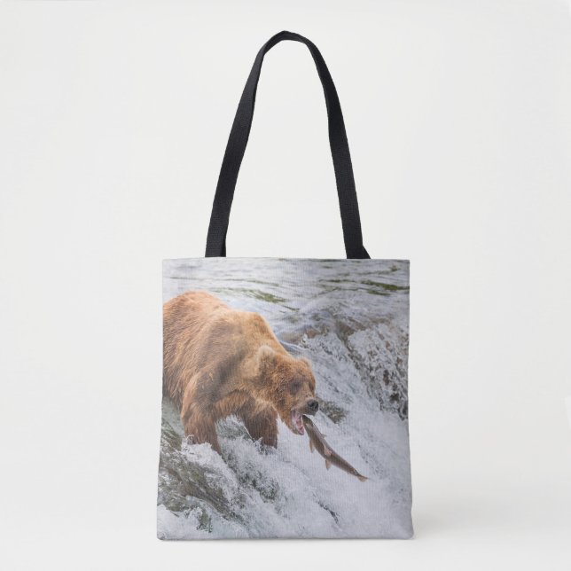 Tote Bag Ours brun attrape un saumon rouge (Devant)