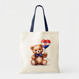 Tote Bag ours en peluche & ballon avec le drapeau croate.