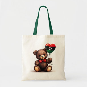Tote Bag ours en peluche & ballon avec le drapeau libyen.