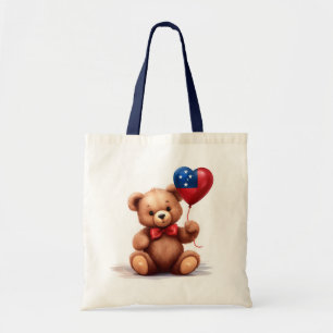 Tote Bag ours en peluche & ballon avec le drapeau samoan.