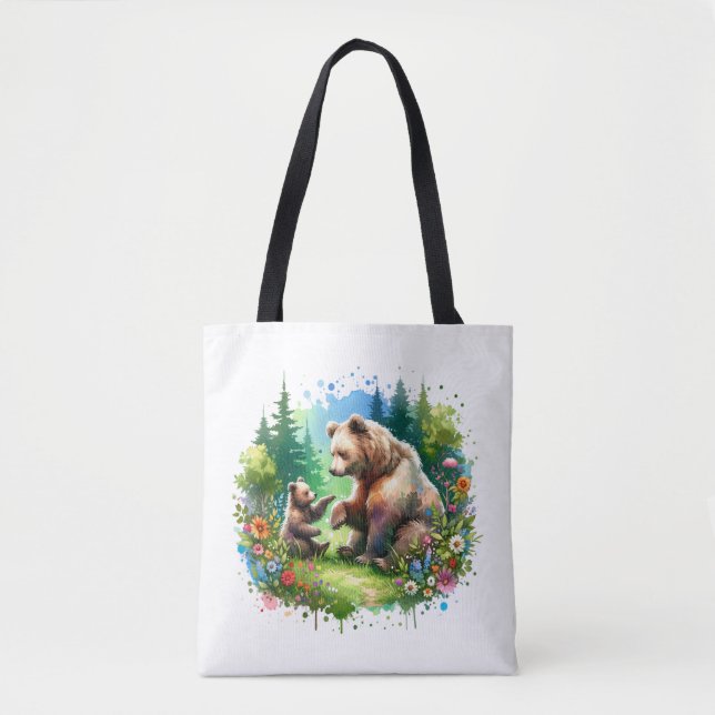 Tote Bag Ours et cubes d'aquarelle (Devant)