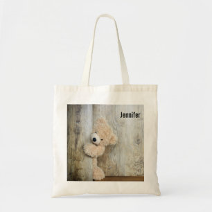 Tote Bag Ours farci mignon Fond en bois rustique