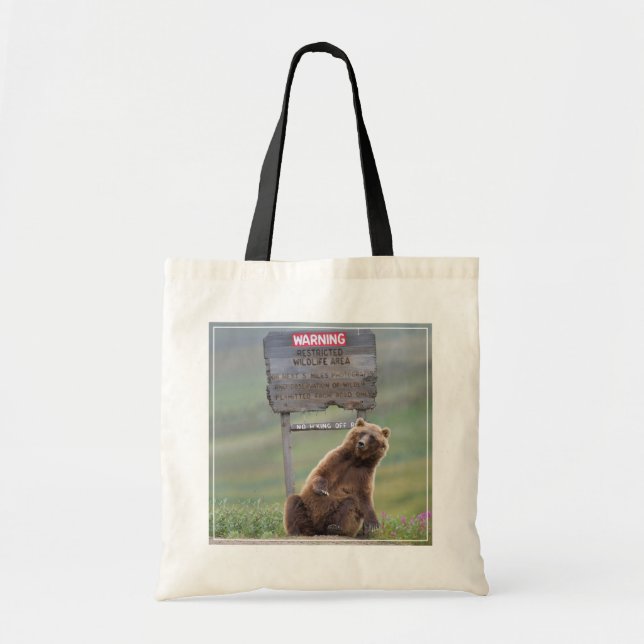 Tote Bag Ours Grizzly Joue Avec Un Panneau (Devant)