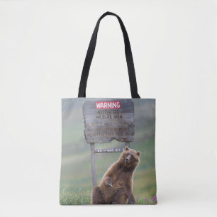 Tote Bag Ours Grizzly Joue Avec Un Panneau