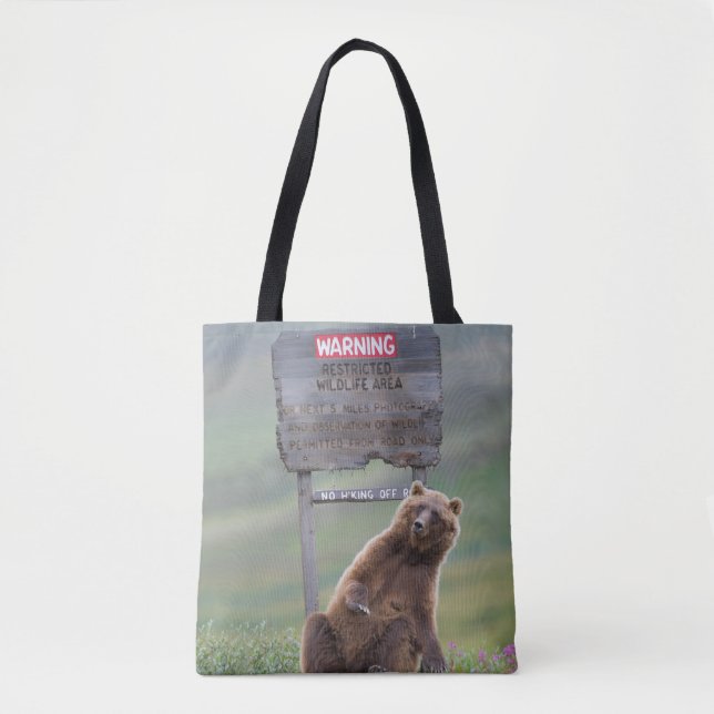 Tote Bag Ours Grizzly Joue Avec Un Panneau (Devant)