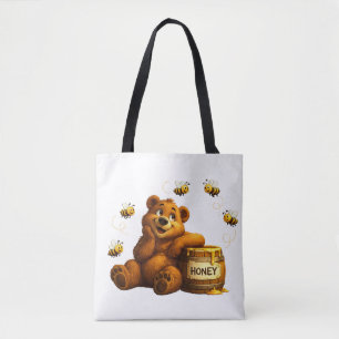 Tote Bag Ours mignon avec du miel et des abeilles heureuses