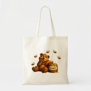 Tote Bag Ours mignon avec du miel et des abeilles heureuses