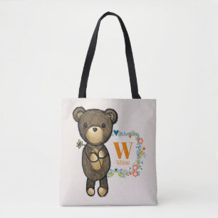 Tote Bag Ours mignon, Fleur Jaune & Fer Florale Personnalis