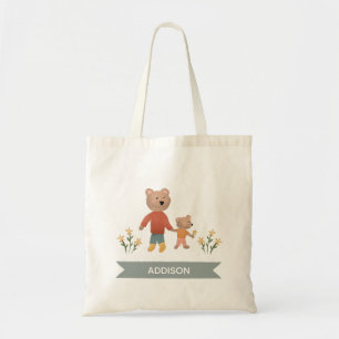 Tote Bag Ours mignons aux fleurs et nom Enfants
