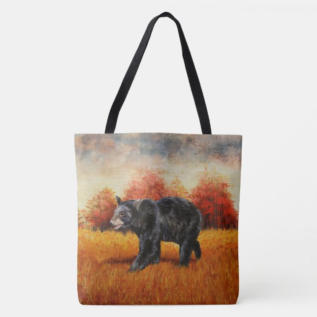 Tote Bag Ours noir en forêt d'automne (Devant)