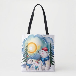 Tote Bag Ours polaire d'hiver Noël de famille