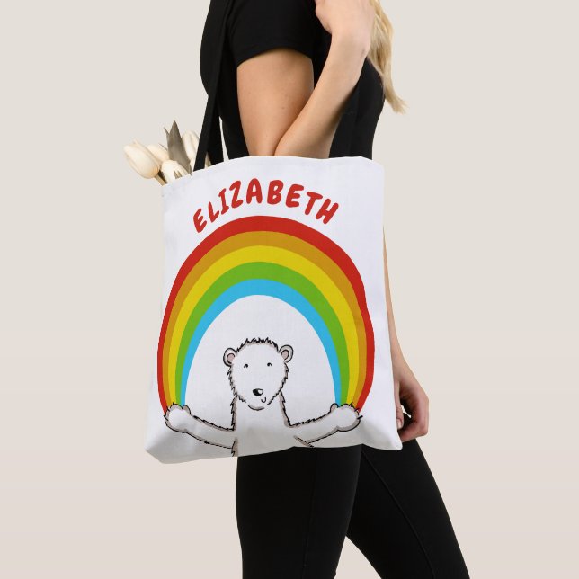 Tote Bag Ours polaire et arc-en-ciel personnalisés (De près)