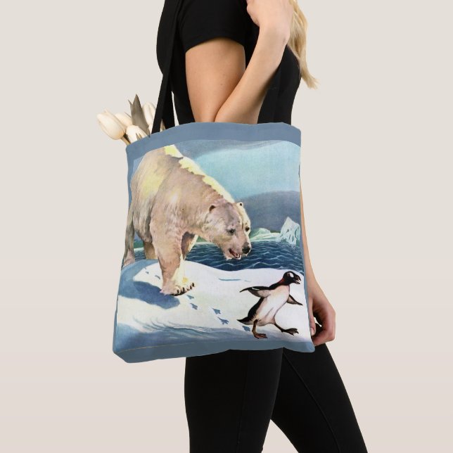 Tote Bag Ours polaire et pingouin des années 1940 (De près)