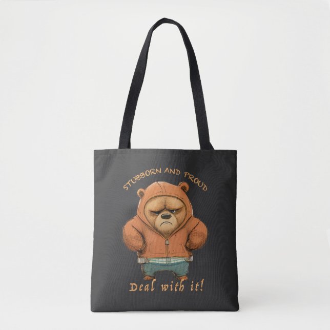 Tote Bag Ours Têtu Devoir Avec Elle Mignonne Adorable Drôle (Devant)
