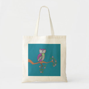 Tote Bag Owl art Night Blue