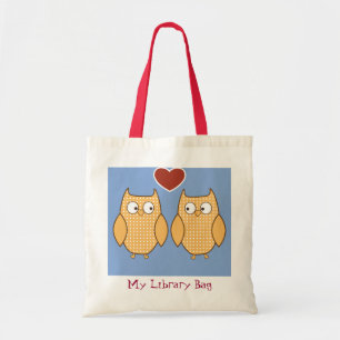 Tote Bag Owl heart love cute kids library bag