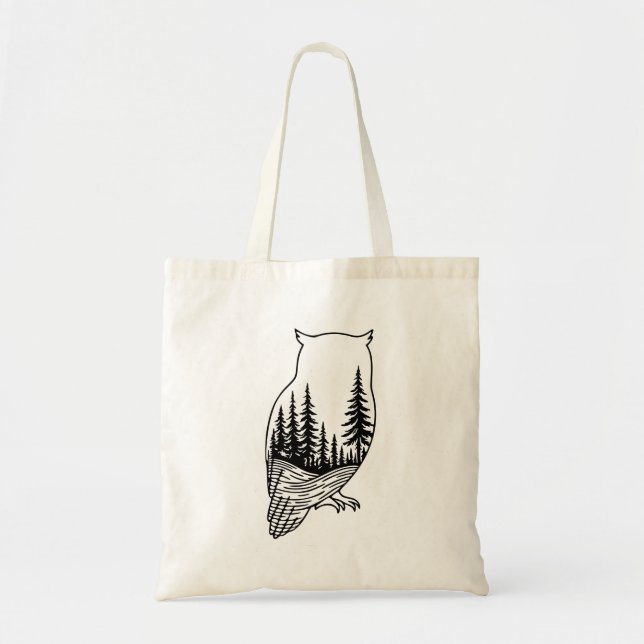 Tote Bag Owl Silhouette with Forest Scene (Devant)