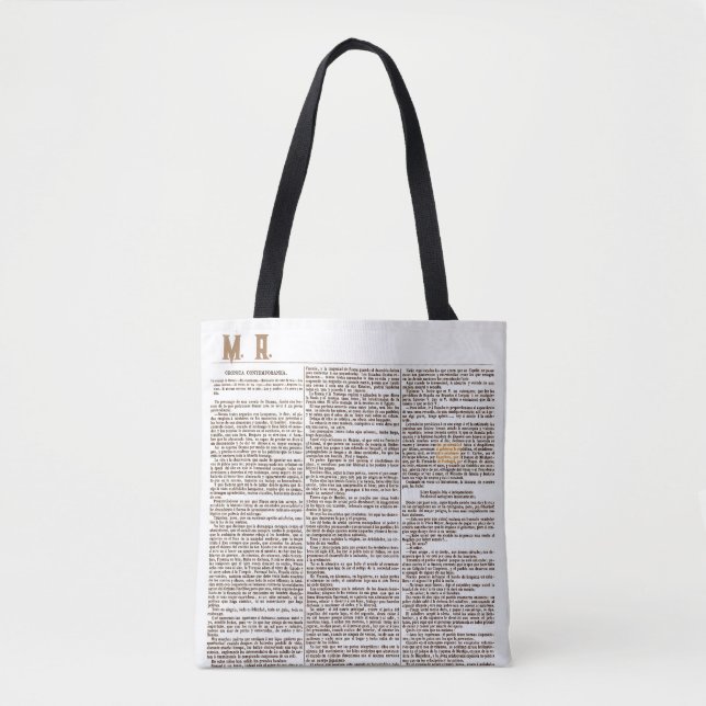Tote Bag Page Bolsa con Monogram et Old Spanish Newspaper (Devant)