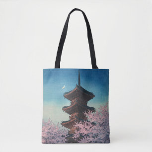 Tote Bag Pagode de printemps japonaise vintage sur une soir