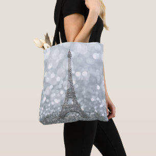 Tote Bag Paillettes d'Argent Étincelle Paris Tour Eiffel Gl